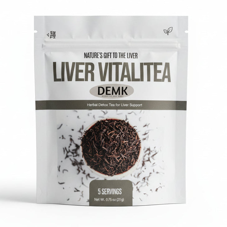 DEMK By Lily Hart Liver VitaliTea — organic herbal tea pouch with dandelion root and burdock root.