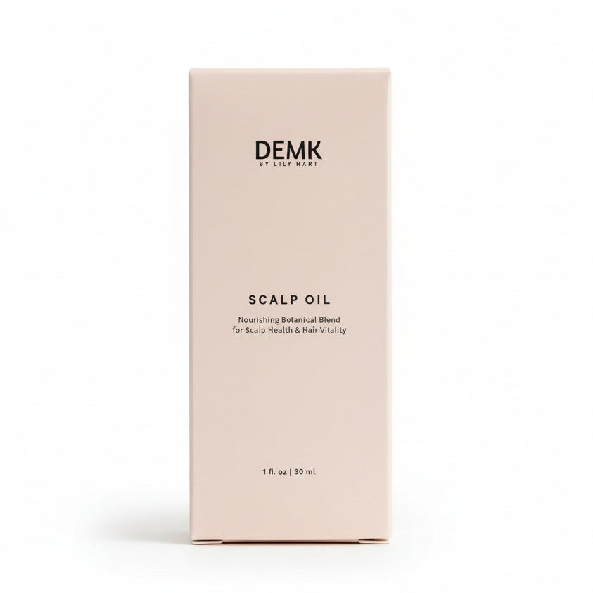 DEMK By Lily Hart product lineup — organic scalp oil, and hair care