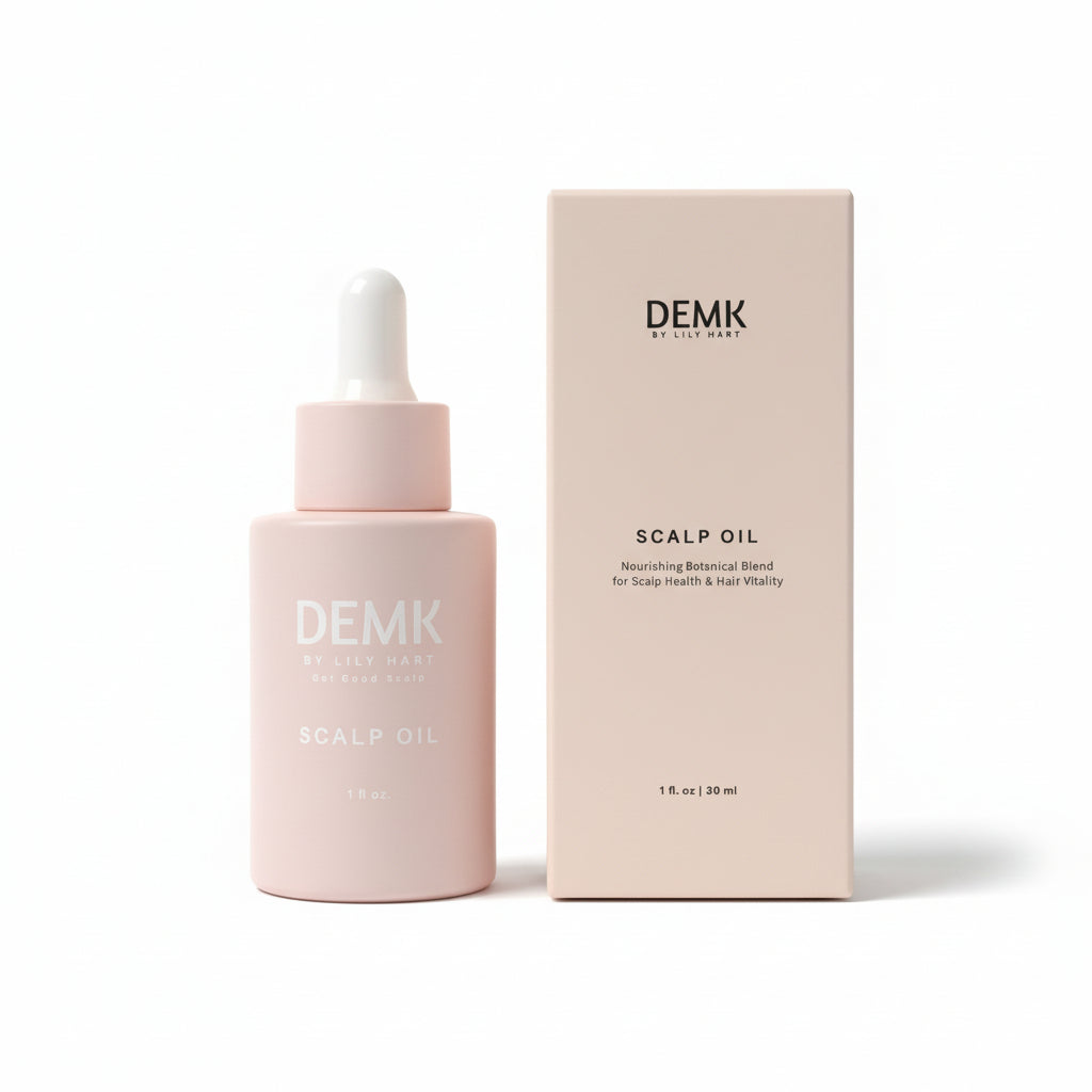DEMK By Lily Hart product lineup — organic scalp oil, and hair care