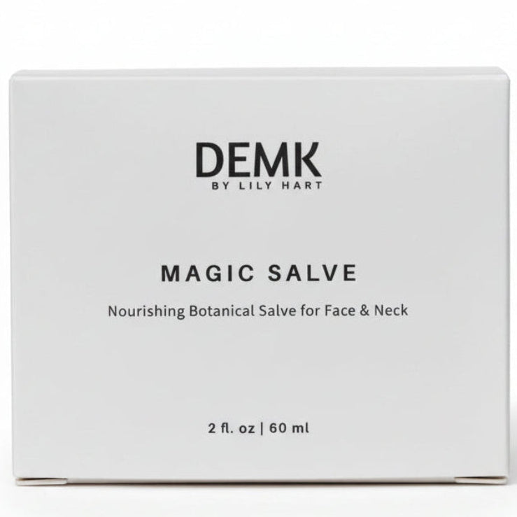DEMK By Lily Hart Magic Salve — small-batch beef tallow face balm with organic castor and rosehip oil, in gift box packaging.